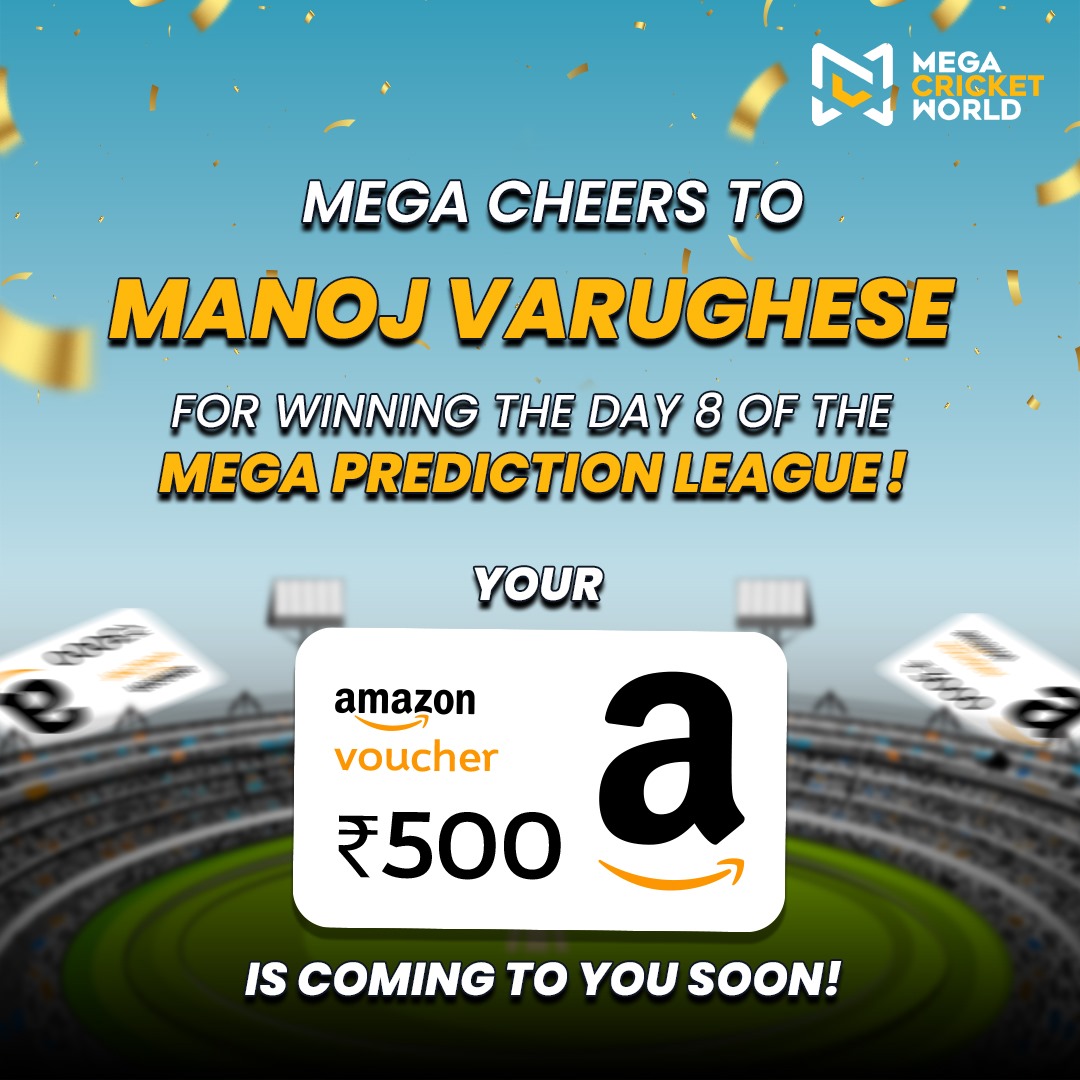 Congratulations Manoj Varughese for winning day 8 of the Mega Prediction League! ₹500 Amazon voucher is on the way

#ContesAlert #giveaway #winner #ipl #ipl2024