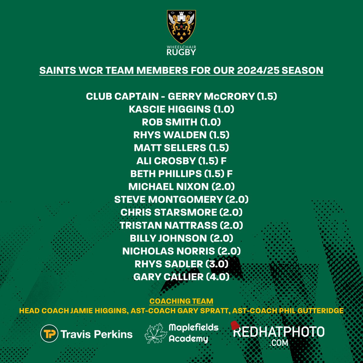 Our full squad of our 2024/25 Wheelchair Rugby Team for the start of the season in April. 💪 The teams training hard and are set to return to the @gbwrnews WR5s Premiership in April! Fixture list at northamptonsaints.co.uk/rugby/fixtures… @redhatphoto @TravisPerkinsCo @MaplefieldsAcad #WR5s