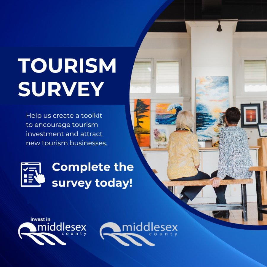 Middlesex County is developing a tourism toolkit to help enhance local tourism opportunities. Give your input by completing a short, 15-minute survey.

Middlesex County Tourism Tool-Kit - Business and Resident Survey
(ow.ly/bJY750QKJCR)