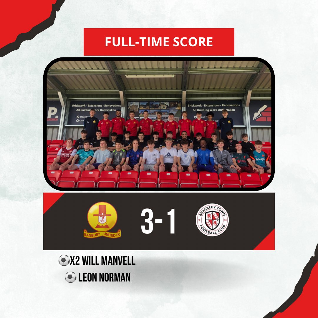 Full time ⚽️

It's a 3-1 win today vs Brackley a well fought game and a good crowd turn out 🔴🟡