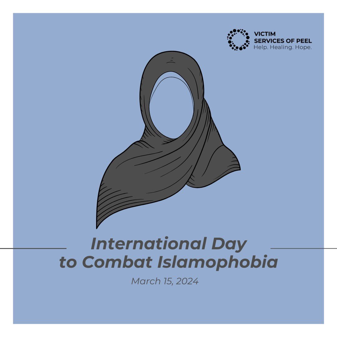 Today marks the #InternationalDayToCombatIslamophobia. Let’s ensure we all continue to educate ourselves & speak out on this issue to raise greater awareness. If you’re a victim of a hate crime, or you know someone who is, please contact our crisis team at 905-568-1068.