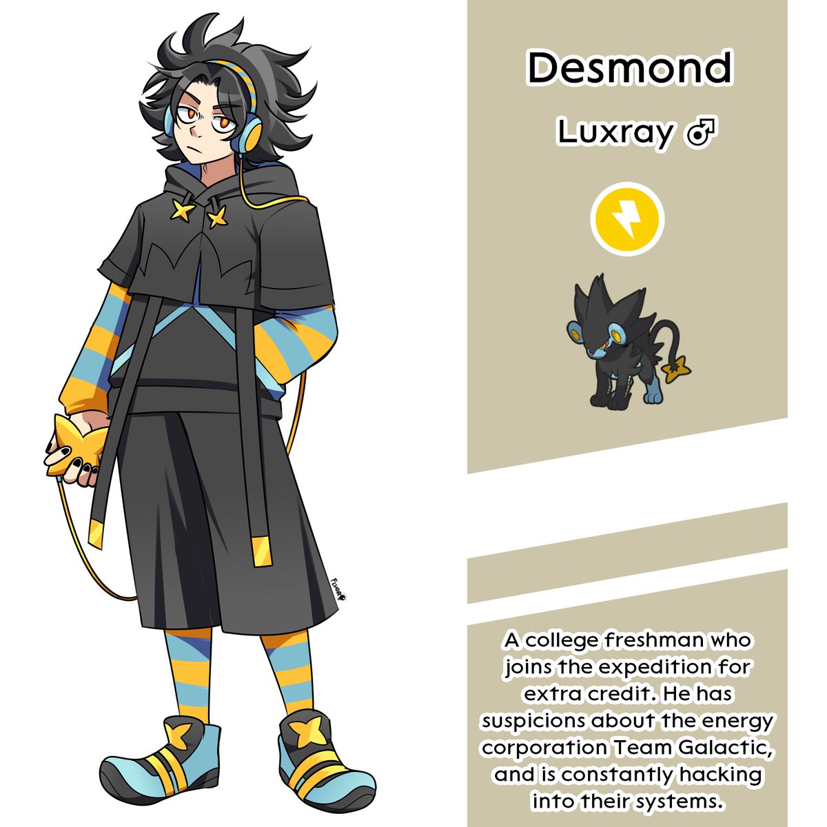 [#Pokemon] Gijinka / humanizations of my Platinum team (Infernape, Staraptor, Luxray)! The plot of this one's lore is "eccentric people hunt for proof that Giratina is real and Team Galactic is evil" (1/2) 