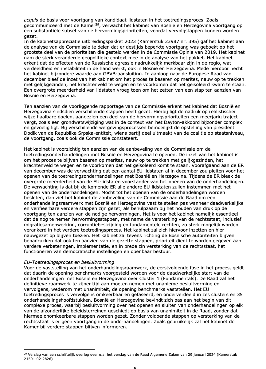 The 🇳🇱 government's position on starting 🇪🇺 accession talks with 🇧🇦 is out & it is NOT negative! 🔹Cautious about the recommendation. 🔹Acknowledges various steps made since November 2023. 🔹Expects that all other 🇪🇺 member states will agree to open negotiations & it that case…