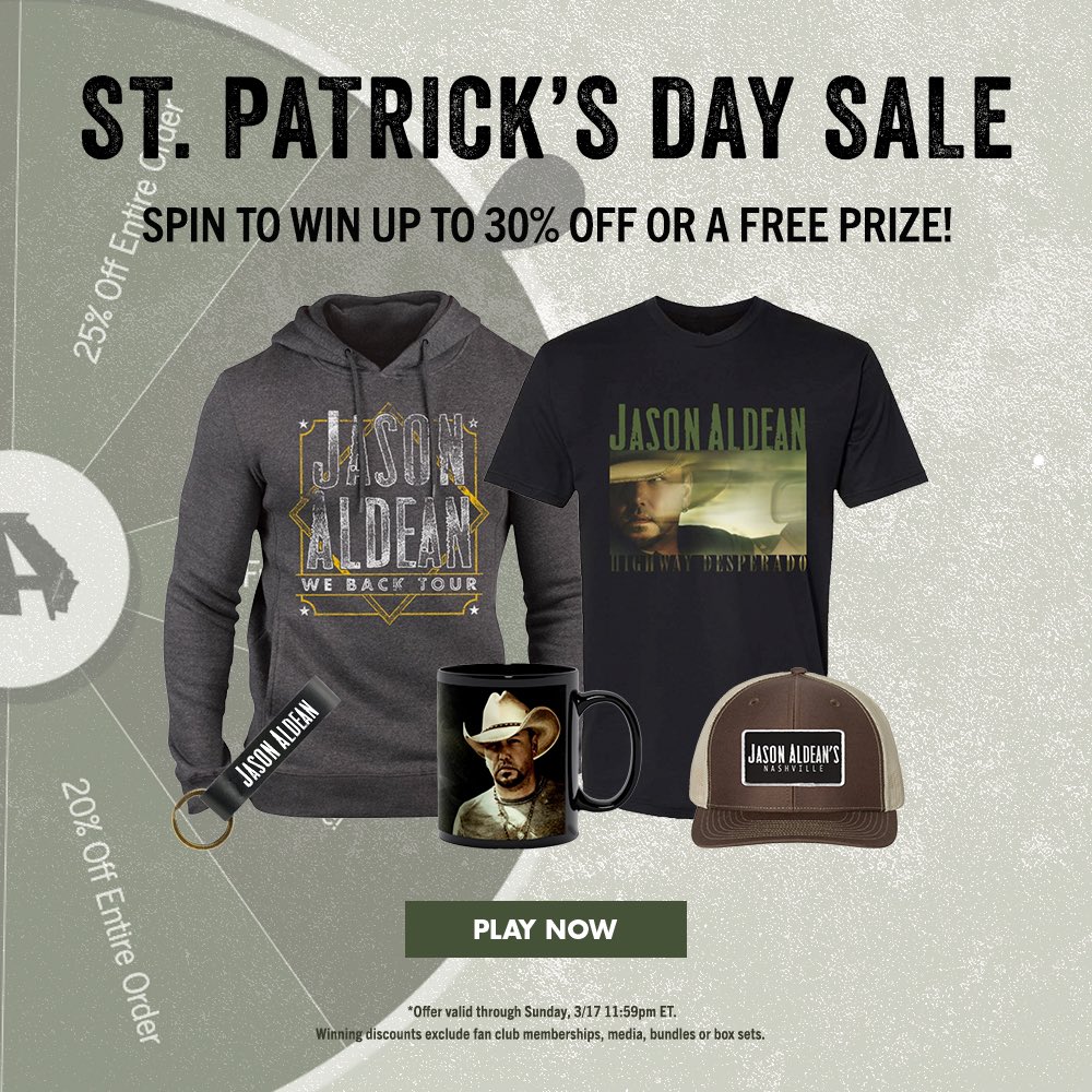 Who’s feeling lucky? Spin to win up to 30% or a free prize now in the online store: store.jasonaldean.com