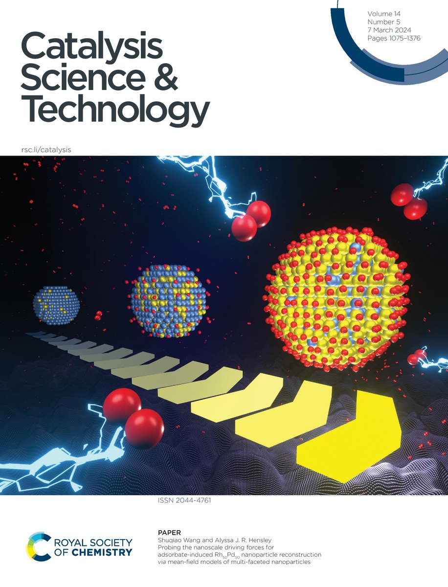 Our paper on the accelerated prediction of adsorbate-driven nanoparticle reconstruction was selected as the cover @CatalysisSciTec! Contribution to Emerging Investigator Series. Work and art by the incredible Shuqiao Wang (PhD candidate). pubs.rsc.org/en/content/art… @FollowStevens