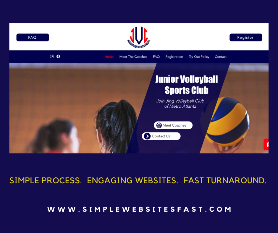 WebSitesInAWeek's tweet image. Simple Websites Fast just finished a website for Junior Volleyball Sports Club. Let us help your elevate your business. bit.ly/2Xg6CBI #SimpleWebsitesFast #volleyball #volleyballclub #sports #atlantasports #webdesigner #website