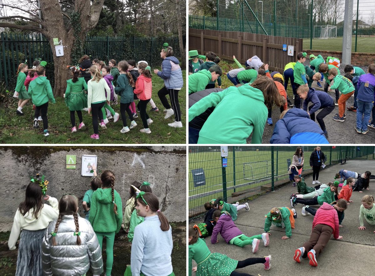 Our #ActiveSchools Walkway was a great success today. Our active committee were super with our younger students helping them complete our #StPatricksDay Fitness stations while also completing our #RunAroundEurope challenge. Thank you Active Schools. @ActiveFlag @StKiliansDS ☘️