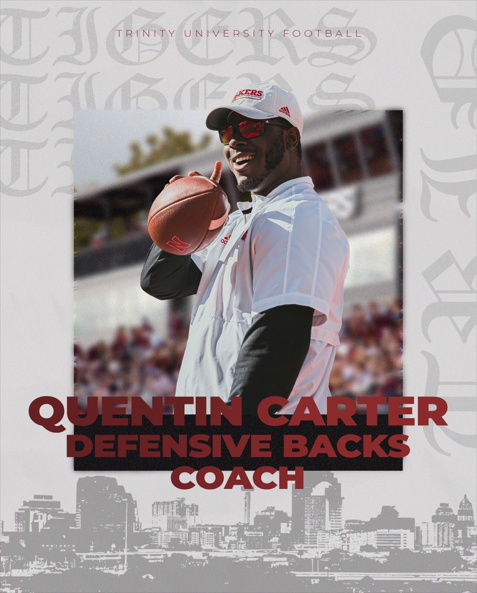 Please join us in welcoming @CoachQ_Carter to the @TUFootballTX family! Coach comes to Trinity with a wide range of small college to FBS experience. Including his last 2 stops in the @bigten & @Big12Conference Welcome to San Antone, Coach! #BeTheStandard #PTC #TFM