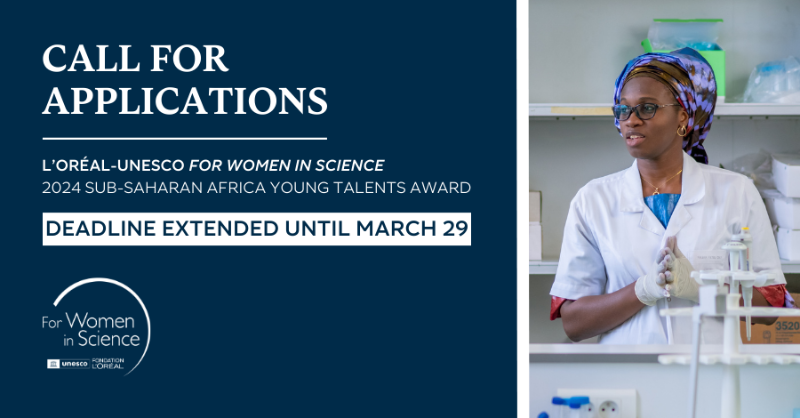 4womeninscience's tweet photo. ** EXTENDED UNTIL MARCH 29 **

We're extending our #FWIS2024 Sub-Saharan Africa Young Talents Awards applications deadline to give more women scientists the chance to submit their candidacy!
 
🏆 Doctorate Grant: € 10,000
🏆 Post-Doctorate Grant: € 15,000
🗓️ Deadline: March 29
