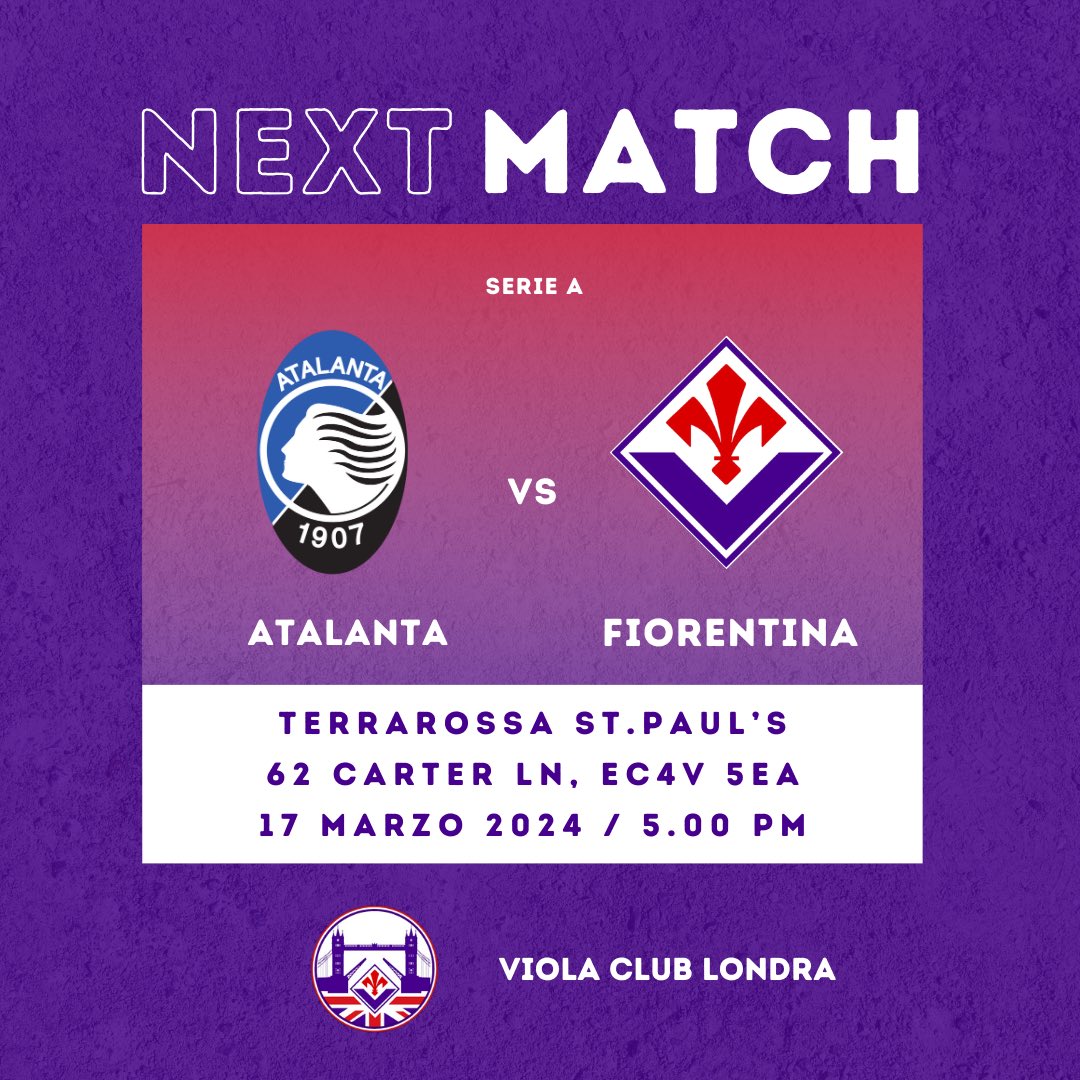 ViolaClubLon22's tweet photo. Terra Rossa St. Paul’s for the last match before the international break! 🍝🍕🍷🍻⚜️💜 #Fiorentina #ForzaViola #AtalantaFiorentina https://t.co/W7ae7rmfjI