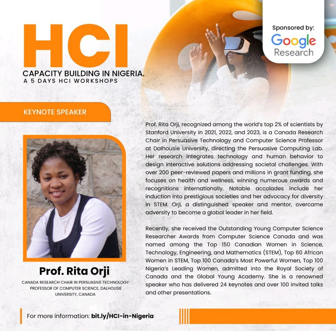 nacosbu's tweet photo. About Prof. Rita Orji:
🌟 Recognized among the world's top 2% of scientists by Stanford University in 2021, 2022, and 2023 Focus on
🌟 Top 150 Canadian Women in STEM, Top 60 African Women in STEM, and more. #HCIworkshop #PersuasiveTechnology #DiversityInSTEM #exploreCSR https://t.co/7zFD3lZ4TL