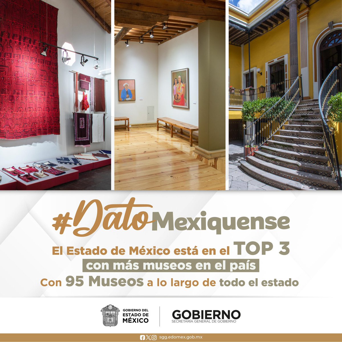 #DatoMexiquense ¿Sabías que el Estado de México está en el Top 3 de lugares con más museos?
No te pierdas la oportunidad de conocer más sobre nuestra historia y cultura. ¡Visítalos!
#OrgulloMexiquense #EdoMex