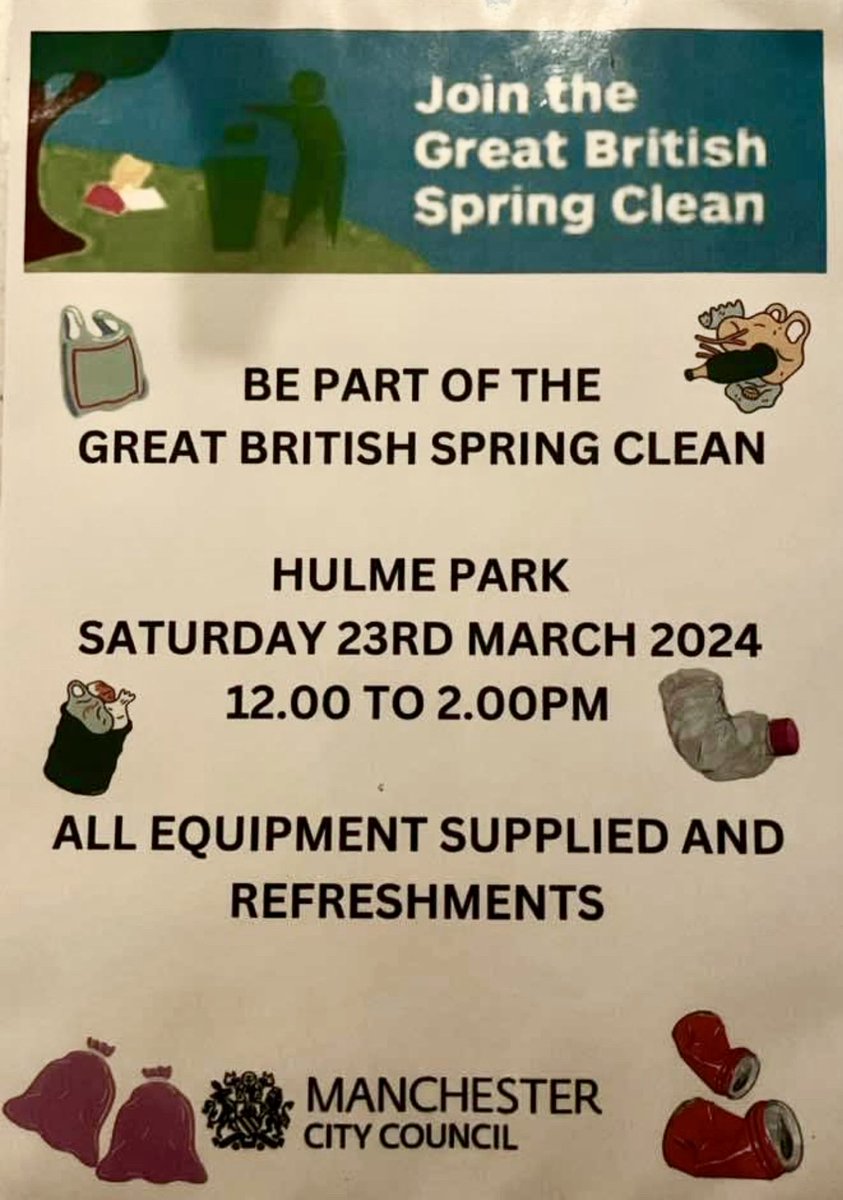 Come join us in Hulme Park 23rd March from 12 🗑️🚯