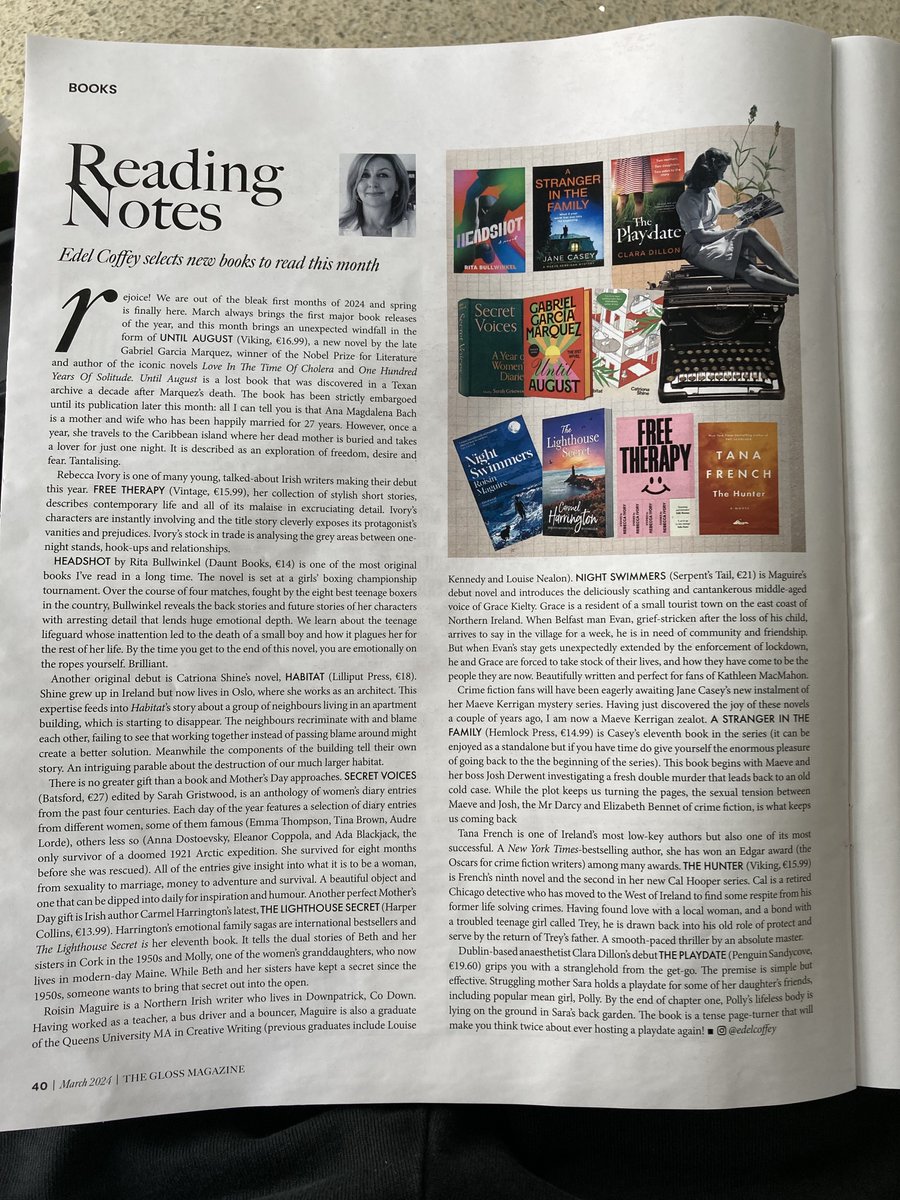 Lovely to see Habitat by @catriona_shine highlighted in the latest @TheGlossMag – thank you @edelcoffey 💚 ‘An original debut … an intriguing parable about the destruction of our much larger habitat’