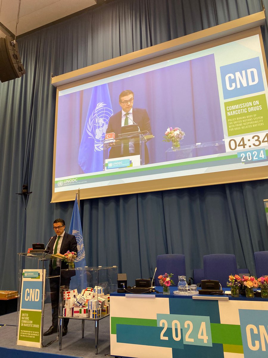 🇹🇷 #CND67:
➡️Committed to 3 intl drug conventions
➡️effective response to world drug problem requires multisec. approach & intl coop.
➡️🇹🇷training hub in the region&beyond
➡️Need to focus on nexus btw drug traff.&terrorism
➡️Called upon ending suffering in Gaza
➡️#Pledge4Action✅