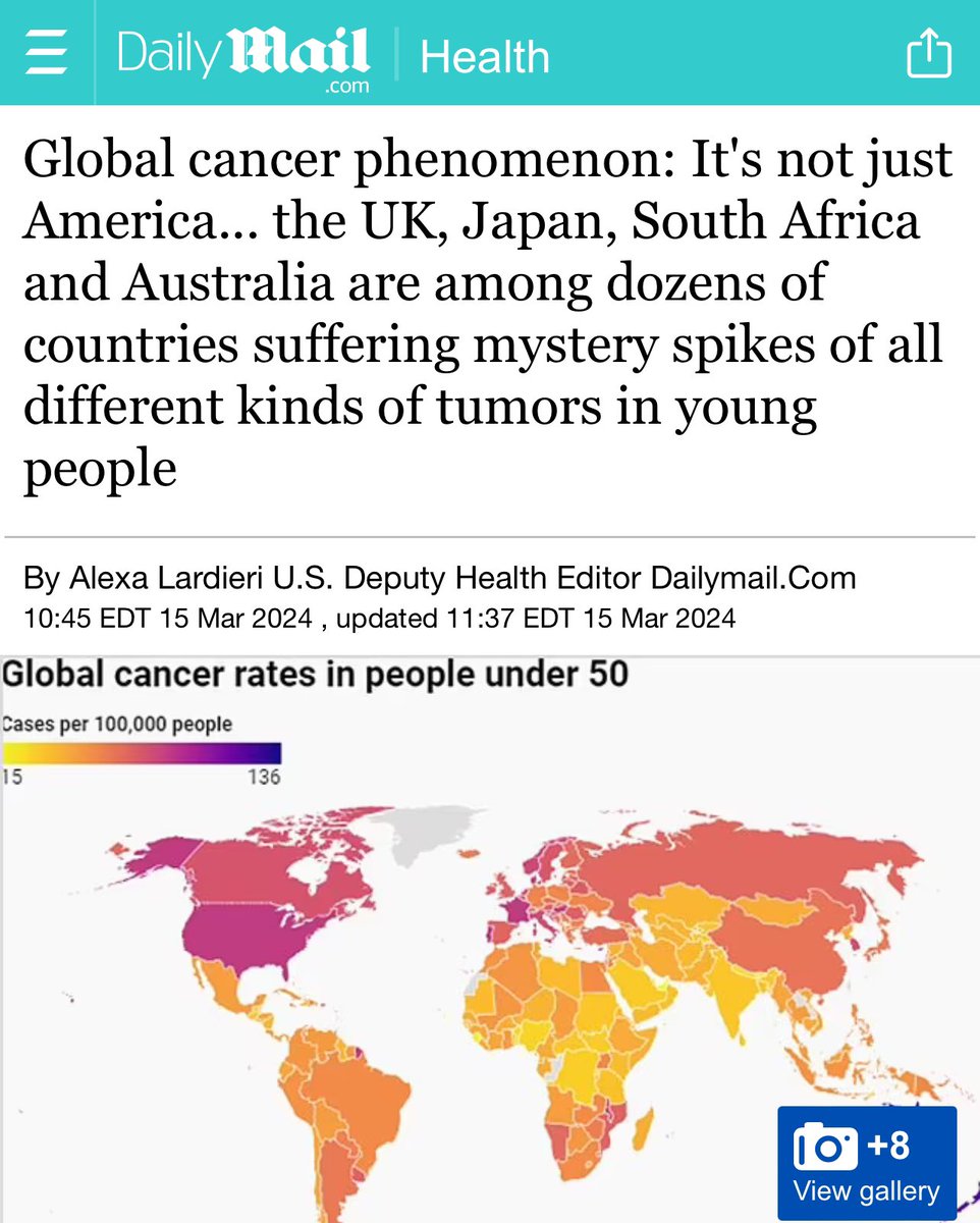 TheChiefNerd's tweet photo. “Studies project diagnoses will continue to rise by 31 percent and deaths will rise by 21 percent in 2030. 

Nearly every continent is experiencing an increase of various types of cancer in people under 50 years old, which is particularly problematic as the disease tends to be caught in later stages in this population because most doctors aren't trained to look for it in young people.

Globally, Australia has seen the highest number of early-onset cancer diagnoses in the world, with a rate of 135 per 100,000 people. 

The United States falls in sixth place, with 87 cases per 100,000 people under 50 years old and the UK takes the 28th spot, with 70.5 cases per 100,000 people.”
