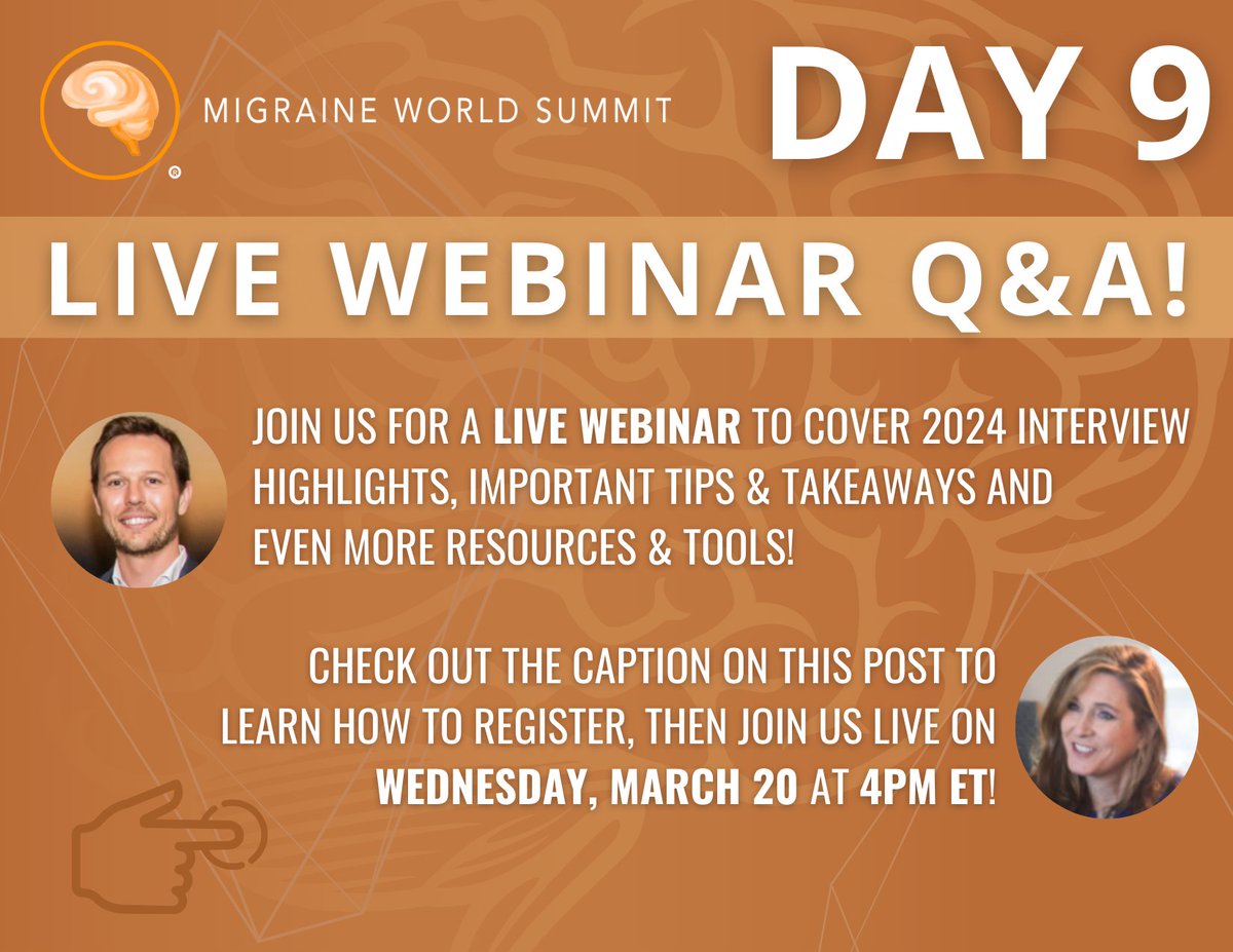 Claim your registration for our highlights webinar!
👉bit.ly/2024postmws
Remember that the registrations for the live webinars are separate from the regular #MigraineWorldSummit registration. #Migraine #MigraineAwareness #Migraines