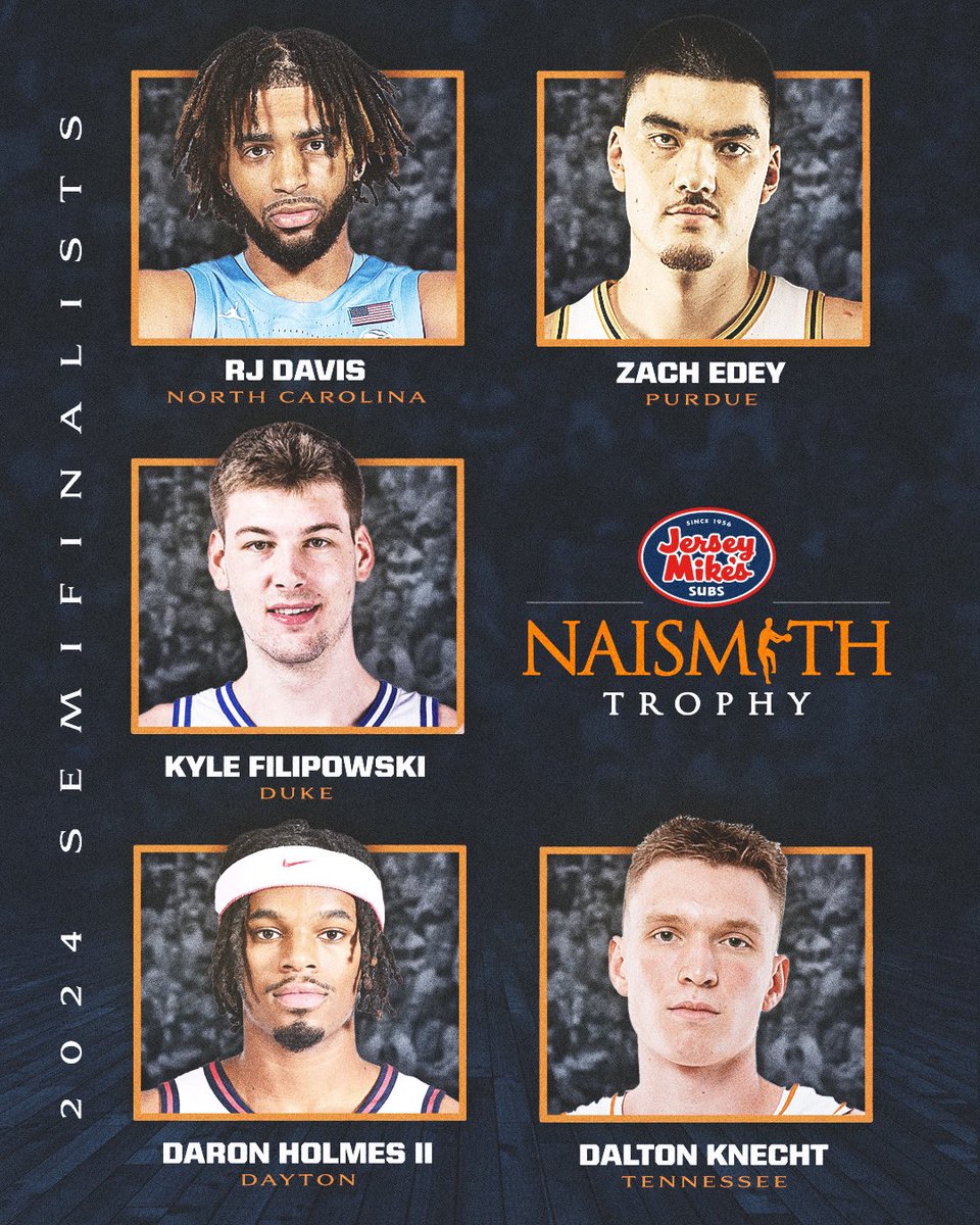 NaismithTrophy's tweet image. 🚨 ATTENTION 🚨

Introducing the 2024 @jerseymikes Naismith Men’s College Player of the Year Semifinalists🔥

#JerseyMikesNaismith