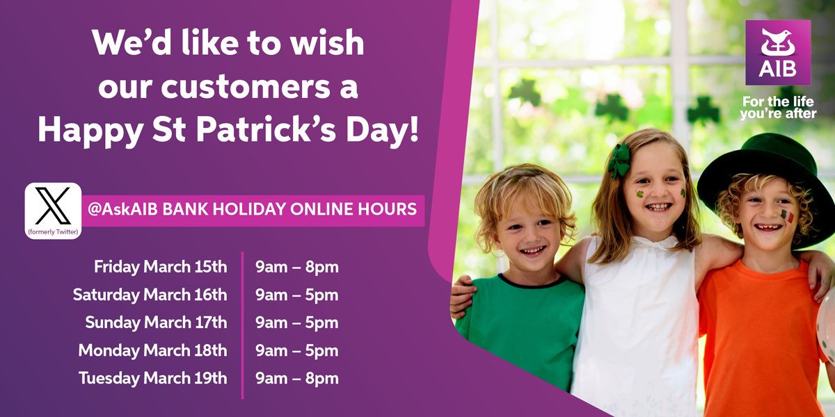 Wishing all our customers a happy and safe St. Patrick’s Day weekend ☘️ If you need to contact us over the bank holiday, we’ll be available at the following times 💬