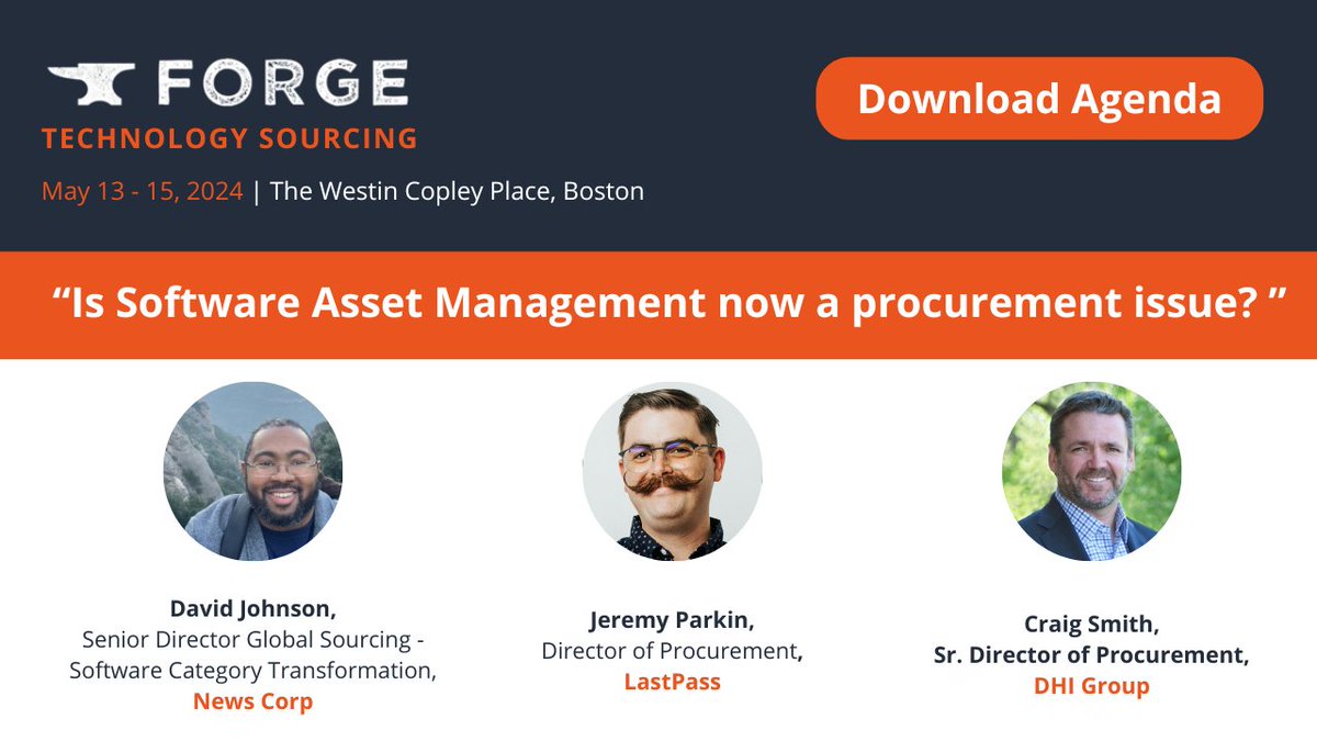 Is Software Asset Management now a procurement issue? Join the discussion on best working practices between procurement and IT on optimizing software asset management and eliminating waste at #ForgeTech24 Download the agenda to learn more: hubs.li/Q02prXyz0