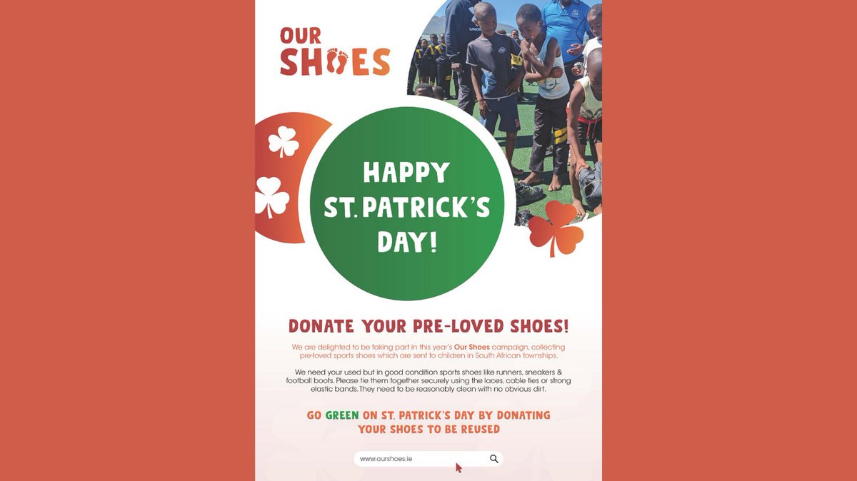 The Our Shoes campaign is back and looking for your school to take part in their campaign to donate pre-loved shoes to South African townships. ourshoes.ie/registerschool and click the REGISTER button #ourshoes #irelandschools #irishschools #schoolsireland