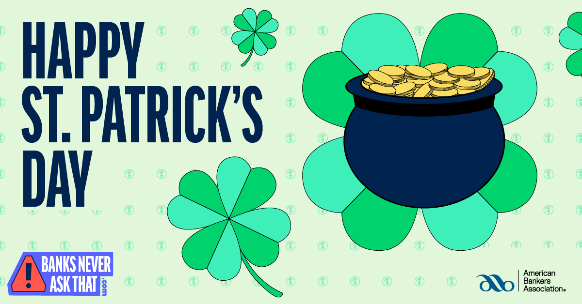 Keeping scammers out of your pot of gold is more than luck — it takes practice. Hone your scam-spotting skills with the new #BanksNeverAskThat quiz: aba.social/3lpYQz4