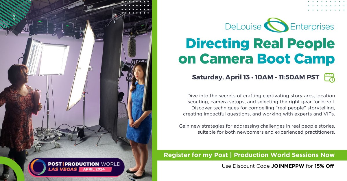 Calling all #filmmakers, #creators, and #producers! My 'Directing Real People on Camera Boot Camp' is BACK at #PostProductionWorld (@NABshow) on 4/13! Master #storytelling in your next project. Use JOINMEPPW for 15% off! ➡️ ppw-conferences.com