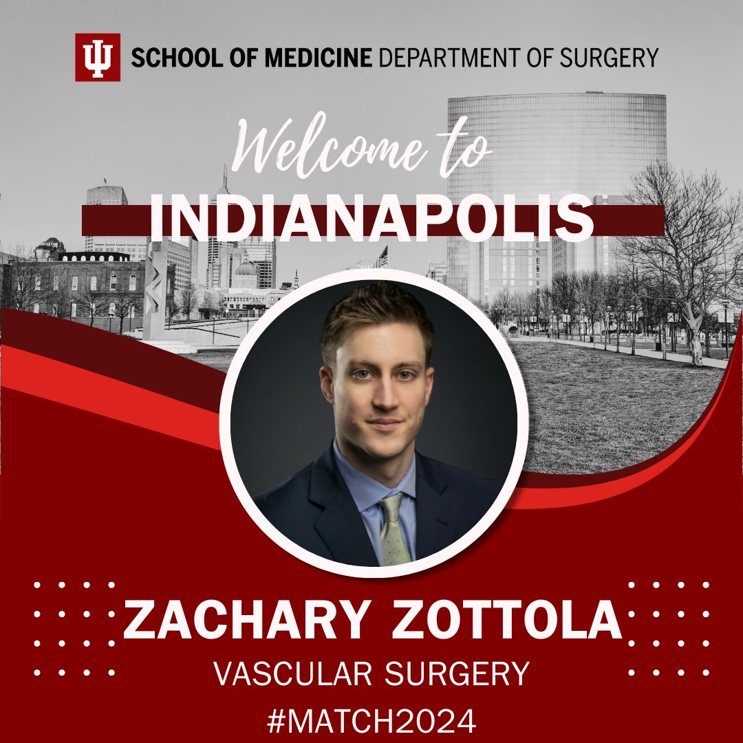 Welcome to #iusurgery, Zachary Zottola! We can't wait for you to arrive in Indy!
<a href="/iu_vascular/">Division of Vascular Surgery at IUSM</a> 
#vascsurgmatch2024
#Match2024