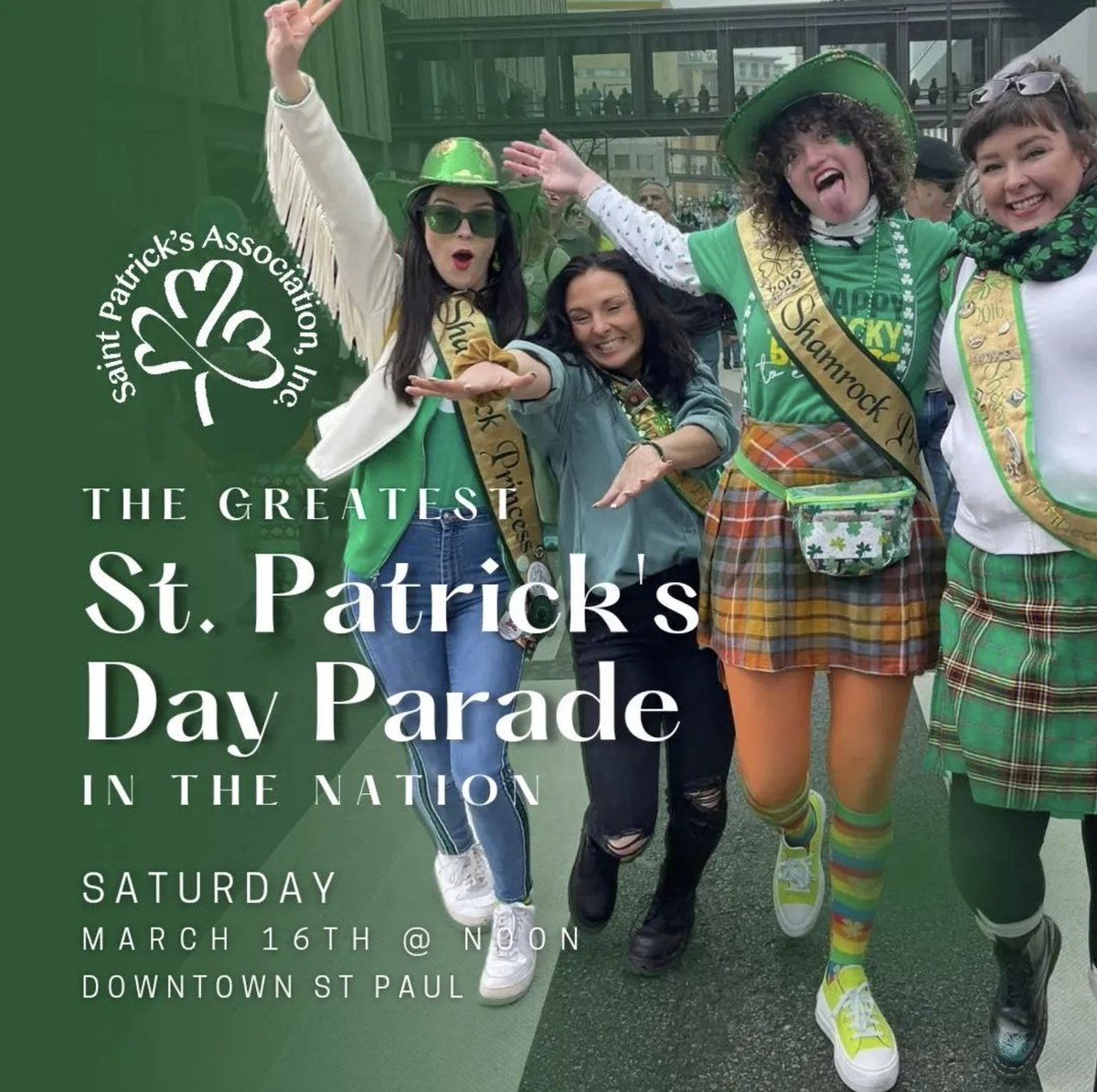 Excited to see all the green near our Mears Park this St. Paddy's weekend! 🍀 The annual Saint Patrick's Day Parade is this Saturday, March 16 from noon-1pm. Graphic by the St. Patrick's Association 💚🍻