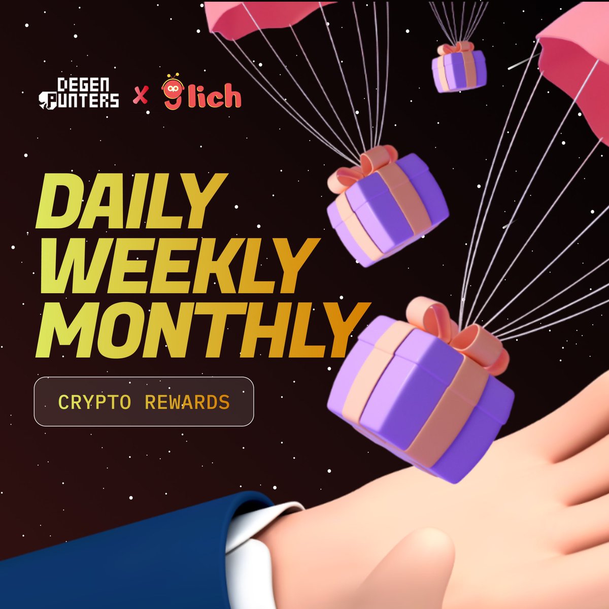 DegenPunters's tweet photo. 💸 Crypto Giveaways and Airdrops: Get ready for daily, weekly, and monthly crypto rewards that keep the adrenaline pumping. With Degen Punters, every day brings a new chance to win. https://t.co/RR59HYGwvV