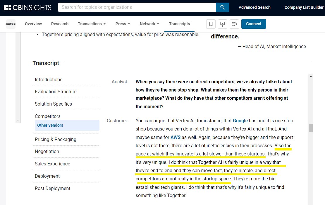Startups’ key advantage is their ability to move quicker than incumbents on product innovation⏩

For this customer, AI development platform <a href="/togethercompute/">Together AI</a> beat out Google and AWS because of its speed

Together announced a $106M raise this week