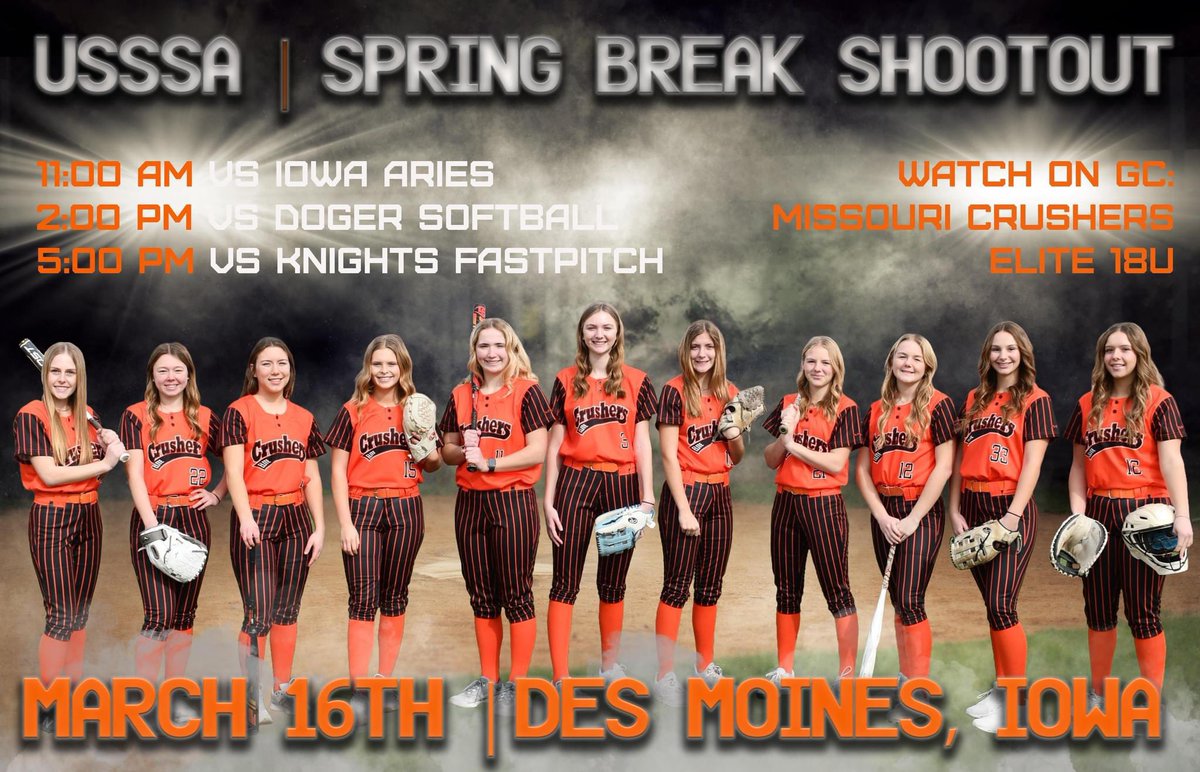 First tournament of the season! 

You can watch the games on GC: Missouri Crushers Elite 18U