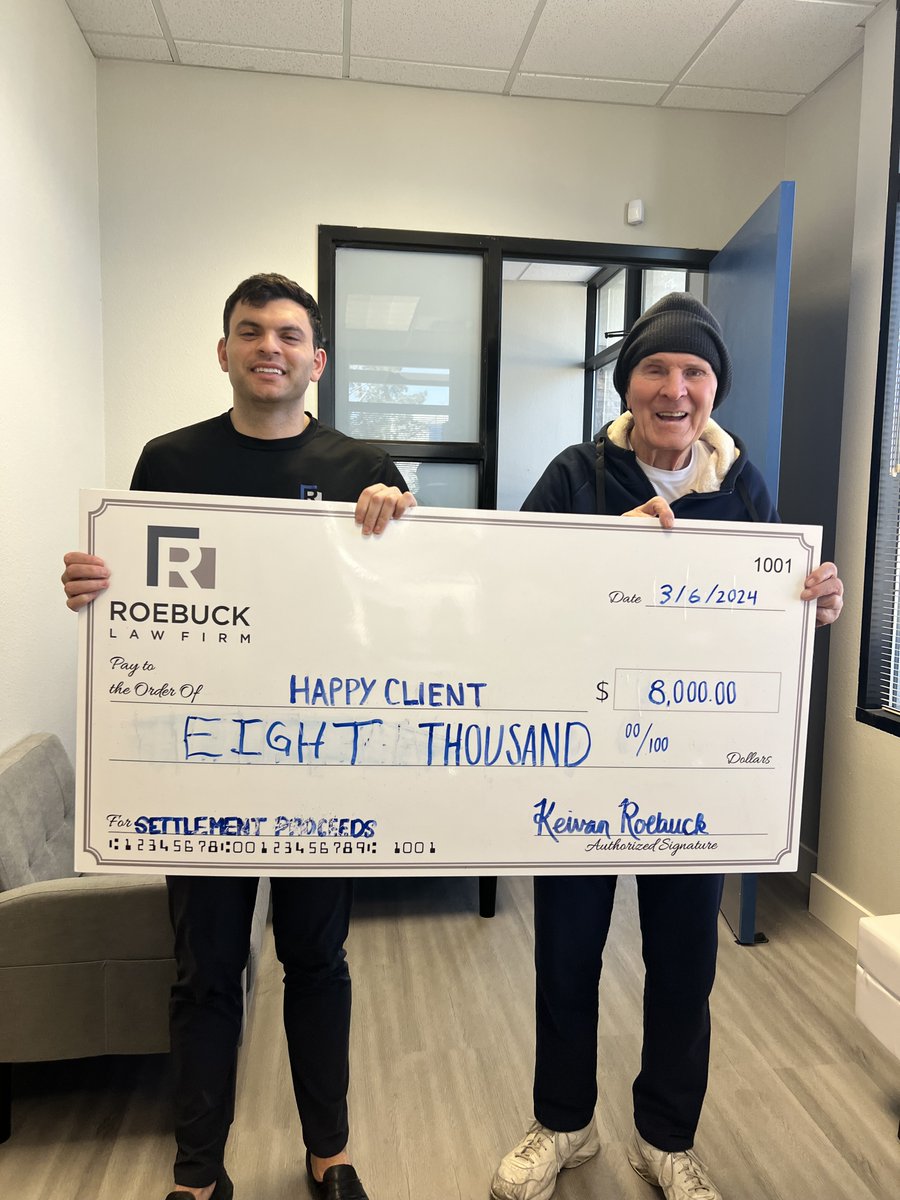It's moments like these that remind us why we fight tirelessly for our clients' rights. 

Want Big Bucks? 💸Call Roebuck: (702) 620-5000. DISCLAIMER: Past results do not warrant, predict, or guarantee future results.

#RoebuckLawFirm #settlementcheck #personalinjurylawyer