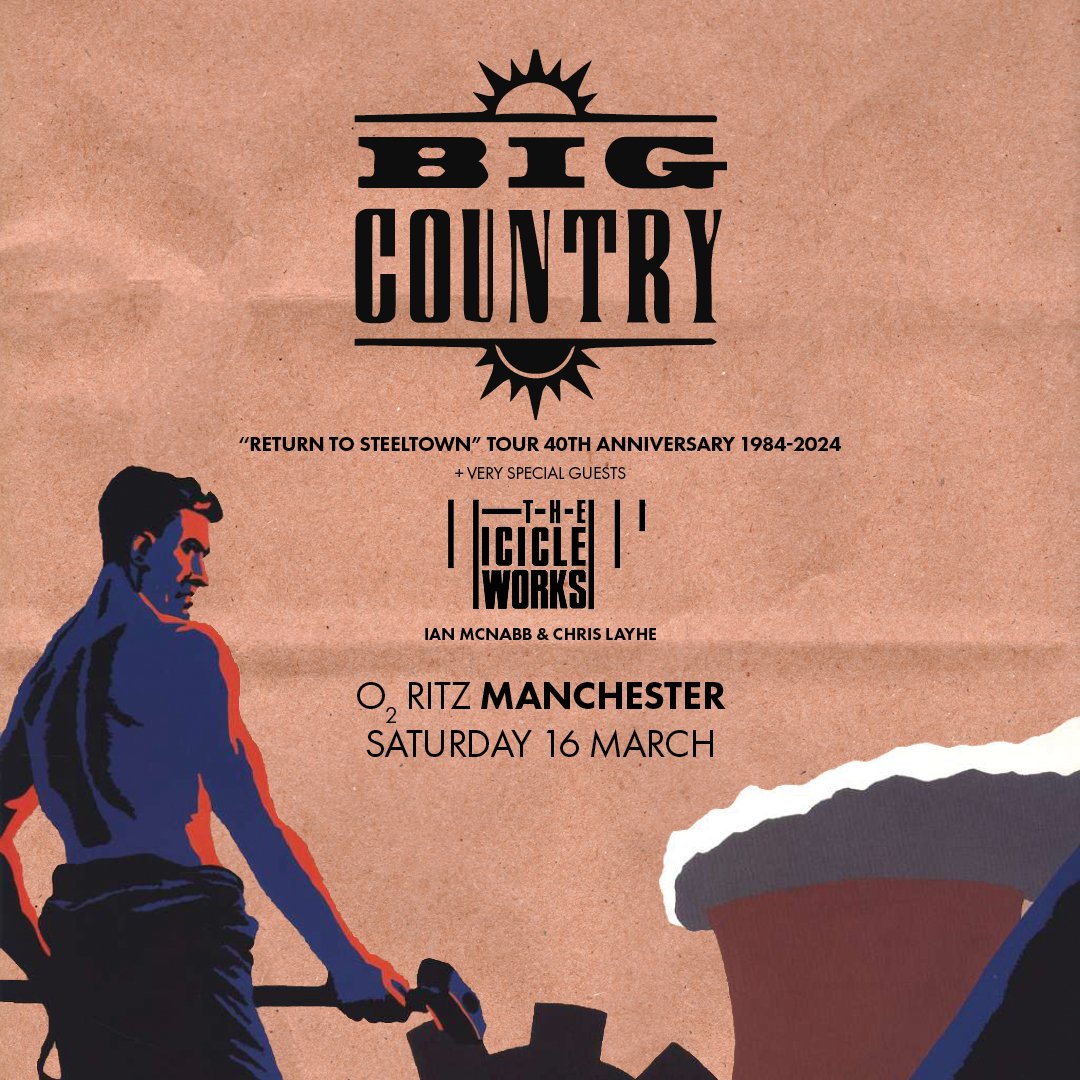 Tonight Scottish rock icons @BigCountryUK bring the 'Return To Steeltown' 1984-2024 Tour to Manchester🎸 With support from @TheIcicleWorks. Doors at 7pm. Our usual security measures are in place - no bags bigger than A4 - please check our pinned tweet for details 🙏