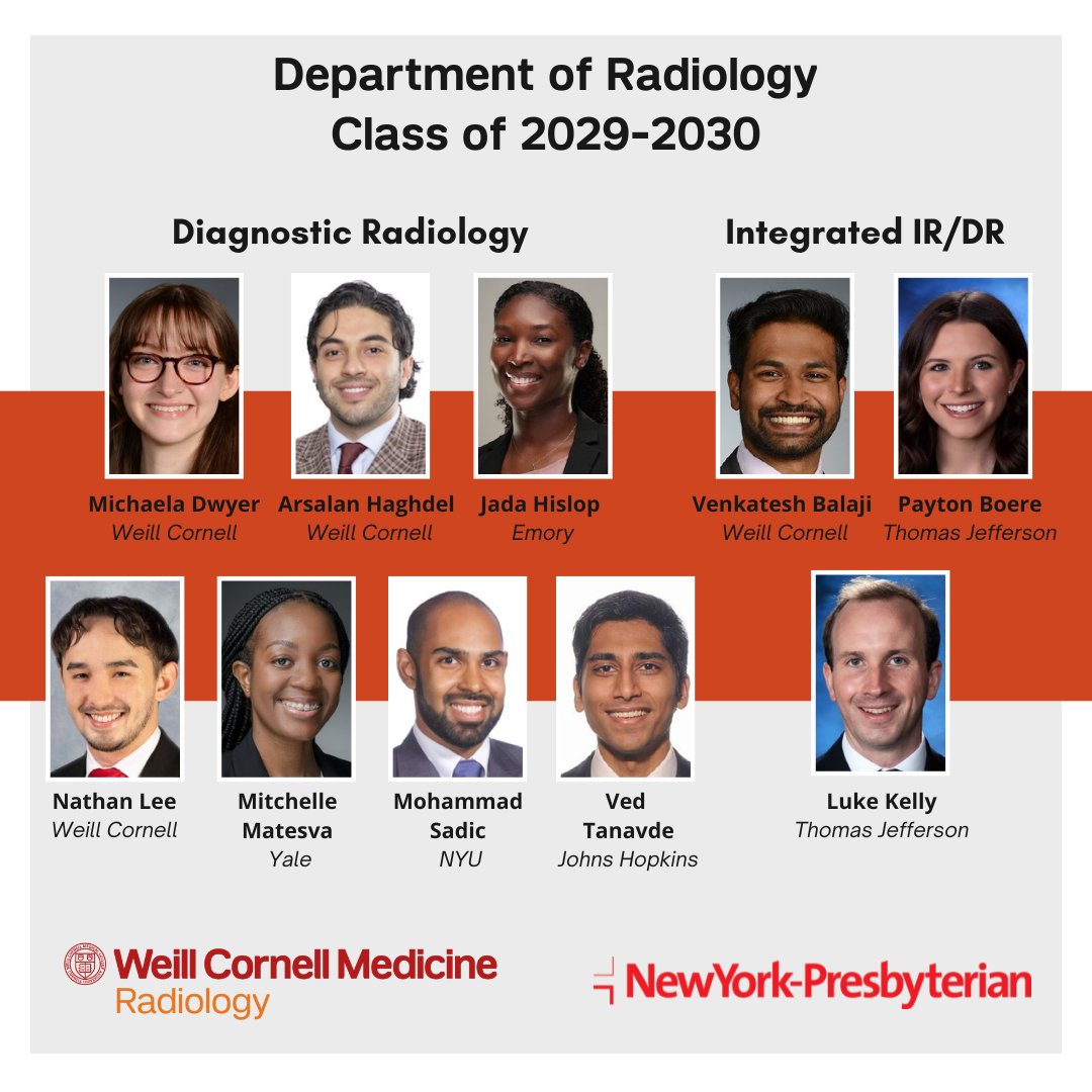 Congratulations to the incoming radiology class of 2029-2023! We're so excited to have you join us here at Cornell!! 🎉 @WeillCornell_IR @WCMRadiology #Match2024
