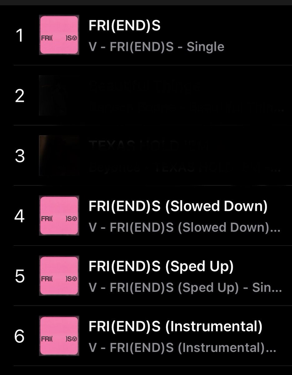 FRI(END)S by V of @BTS_twt is #1 on iTunes Canada 🇨🇦 #4 Slowed down ver. #5 Sped up ver. #6 Instrumental ver.