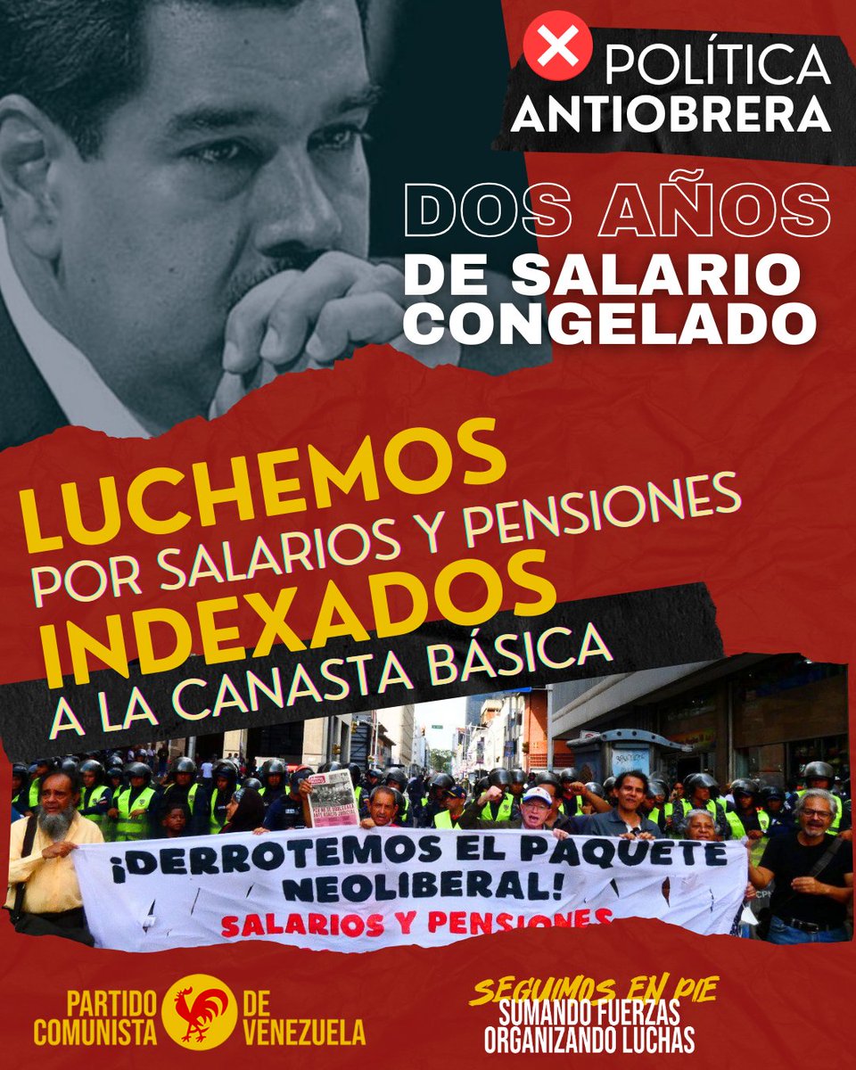 #15Mar ❌Desde  hace dos años el Gobierno de Nicolás Maduro mantiene congelados los salarios. Mientras tanto, la burguesía reporta números de crecimiento en sus negocios. 

🤝🏽La política antiobrera y antipopular es respalda por el pacto entre las corrientes de derecha en la