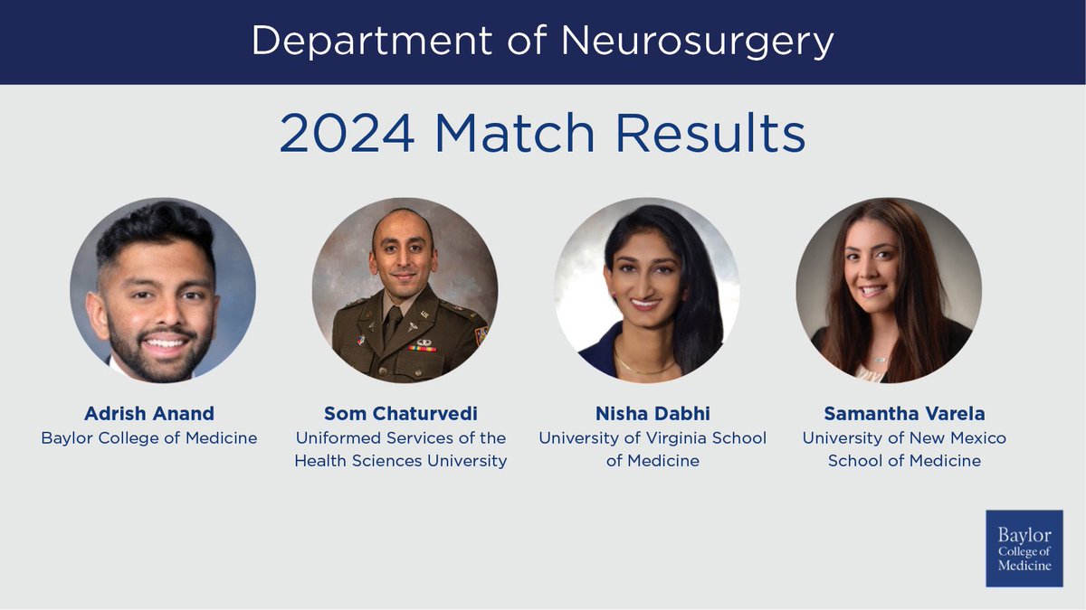 It’s a match! Our #Match2024 results are in! Please join us in welcoming #BCMNeurosurgery’s newest residents! 🧠 #Neurosurgery | #MatchDay