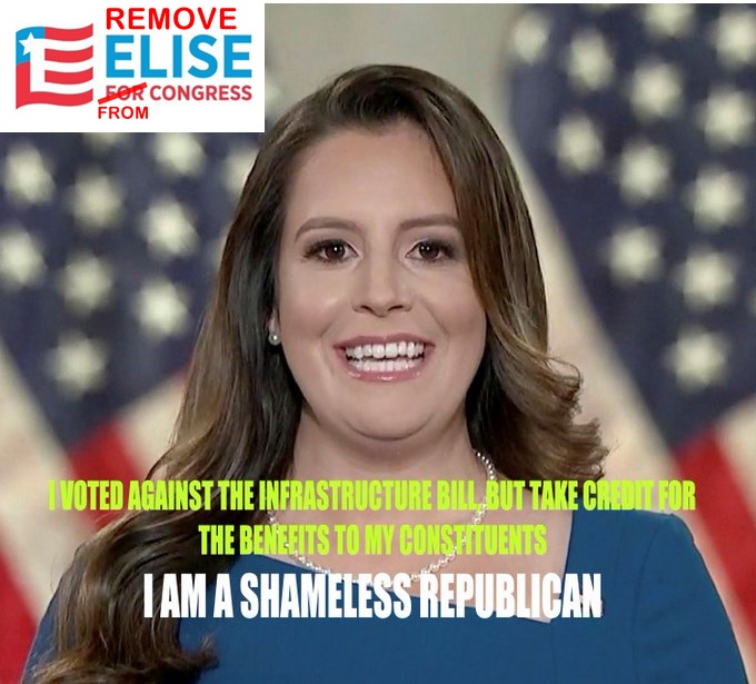 sportsgeek19's tweet photo. @RepStefanik #BS_ALERT: "I am proud to take credit for funds coming to my district even though I constantly vote against those funds and complain about Democrat spending.
Yes, I know that I am a hypocrite, but if I don't lie to people how will I get re-elected?
I can't run on my record." https://t.co/XsiZwR8YQu