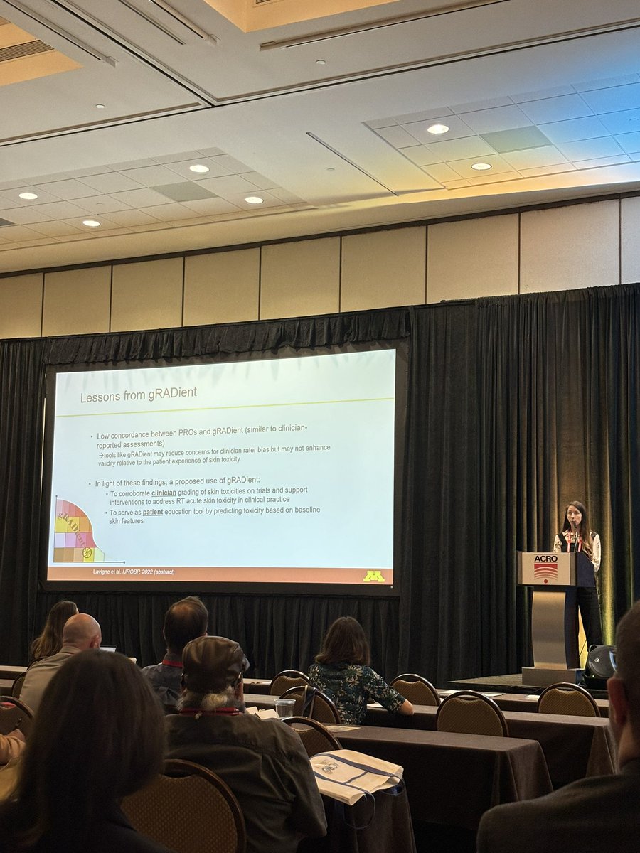 Fantastic talk on radiation skin toxicity evaluation + management by exceptional mentor and colleague Dr. Sara Alcorn @umnradonc at #ACRO2024 @ACRORadOnc, highlighting the need to consider patients across the entire spectrum of skin tones. #gRADient #HealthEquity @RO_Institute