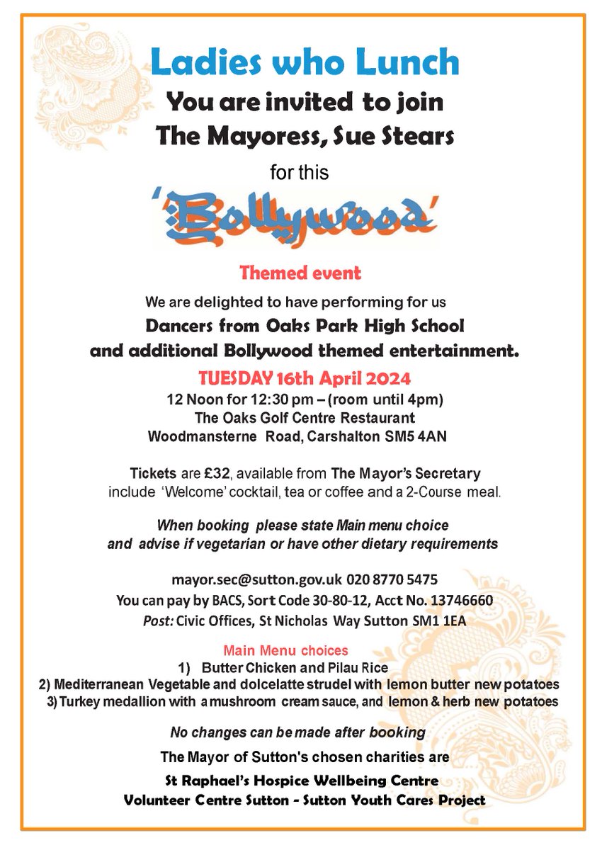 Tickets are still available for the Mayor's Charities Quiz evening on 13th April 2024 and Ladies Who Lunch on 16th April 2024.  These are 2 wonderful, fun events with all proceeds going to the Mayor's two chosen charities. To purchase tickets please contact the Mayor's Secretary