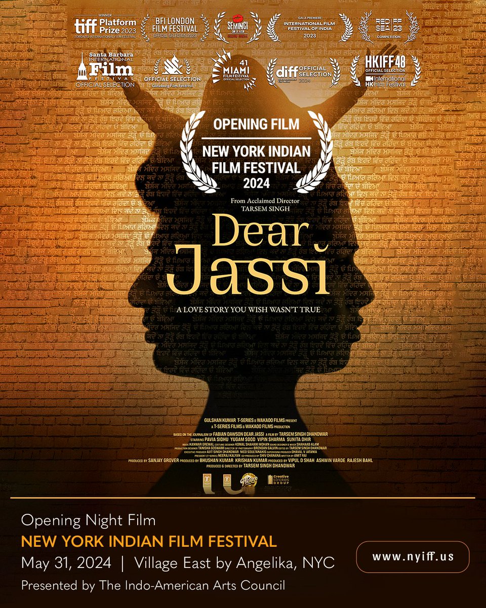 Time to roll out the carpet! New York Indian Film Festival 2024 has announced its opening film ‘Dear Jassi’ on May 31, 2024 Directed by Tarsem Singh. This film promises to deliver a memorable cinematic experience. Reserve your seats now! bit.ly/4ciLqwT