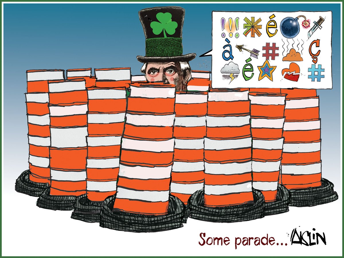 Gazette Saturday cartoon. Will road construction prevent Montrealers from attending the Saint Patrick’s Day Parade?
