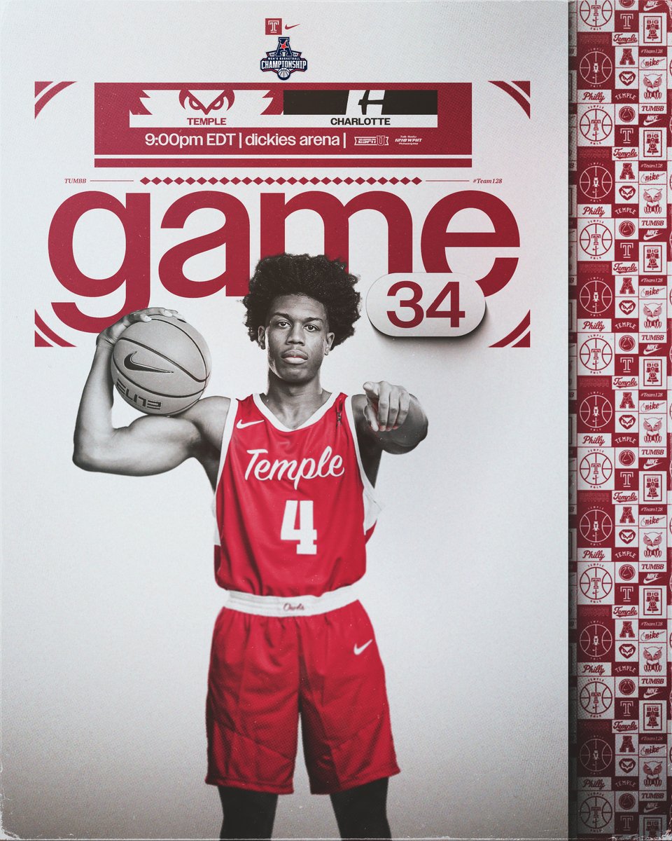 Looking to keep it rollin'🏀🦉💪

🆚 | Charlotte
📺 | ESPNU
📻 | owlsports.com/watch
📈 | bit.ly/4abT9Lo
📰 | bit.ly/TUGameNotesCLT

#Team128