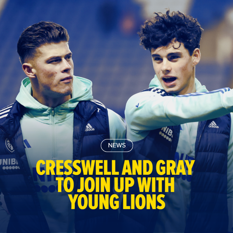LUFC's tweet photo. 🏴󠁧󠁢󠁥󠁮󠁧󠁿 Charlie Cresswell and Archie Gray have been named in Lee Carsley's Young Lions squad, for their upcoming EURO qualifiers