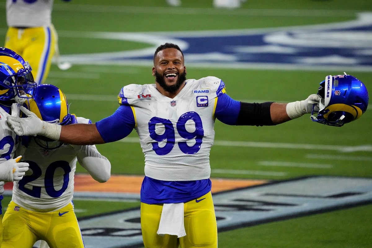 Aaron Donald 🐐 3x Defensive Player of the Year 8x First-Team All-Pro Pro Bowler in every season (10x) 2014 Defensive Rookie of the Year Super Bowl LVI Champion One of the greatest careers of all-time.