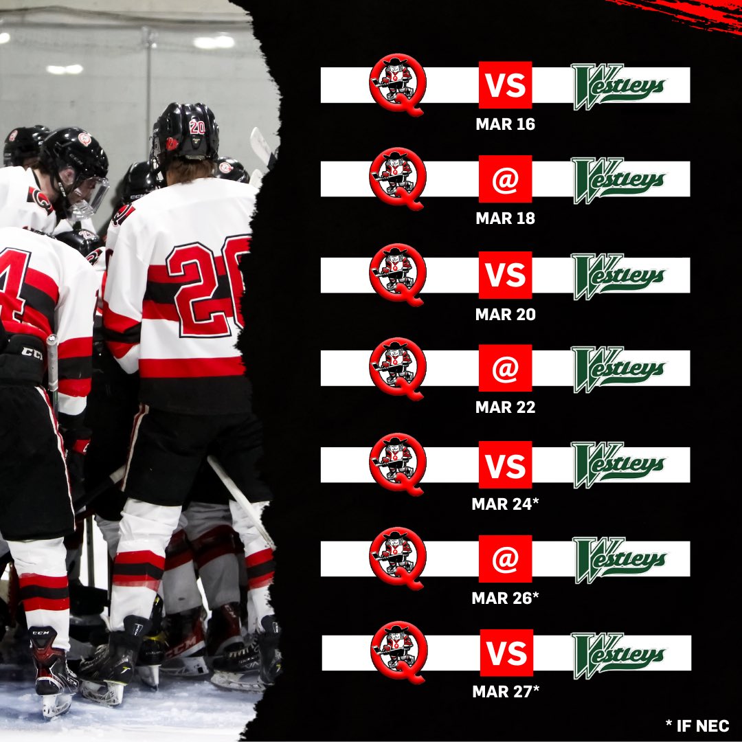 PJHL North Division Final Schedule ⬇️

Game 1 - March 16th 8:00 PM 
Game 2 - March 18th 8:00 PM
Game 3 - March 20th 8:00 PM
Game 4 - March 22nd 7:15 PM
Game 5 - March 24th 7:30 PM*
Game 6 - March 26th 7:30 PM*
Game 7 - March 27th 8:00 PM*

All games will be at Rod Hamm Arena.