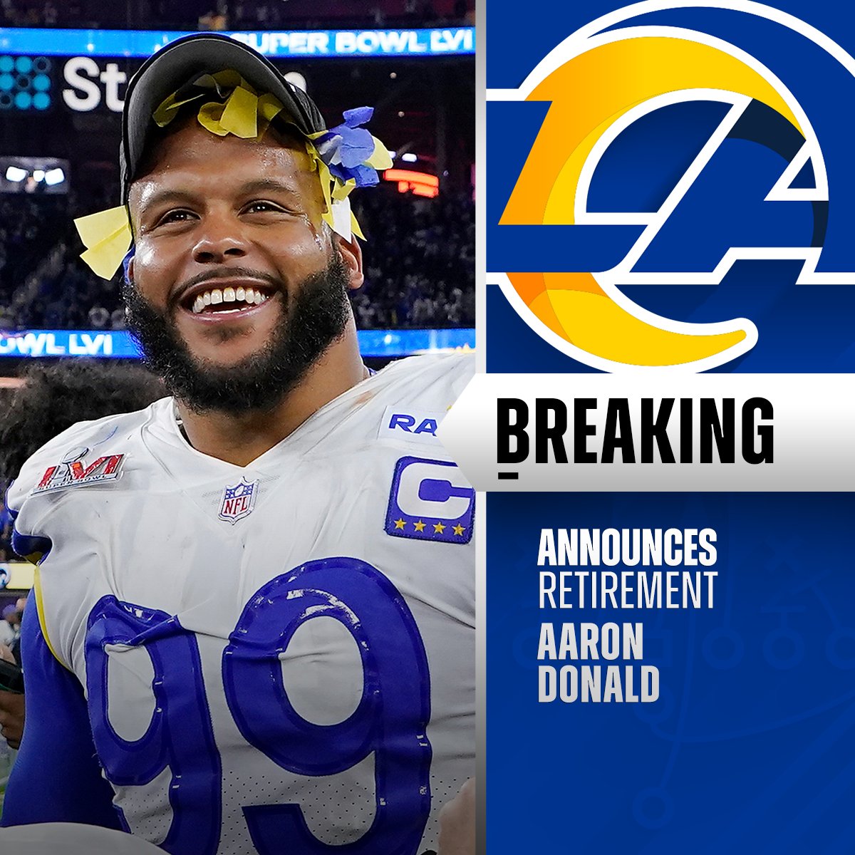 Aaron Donald announces retirement from NFL after 10 seasons.