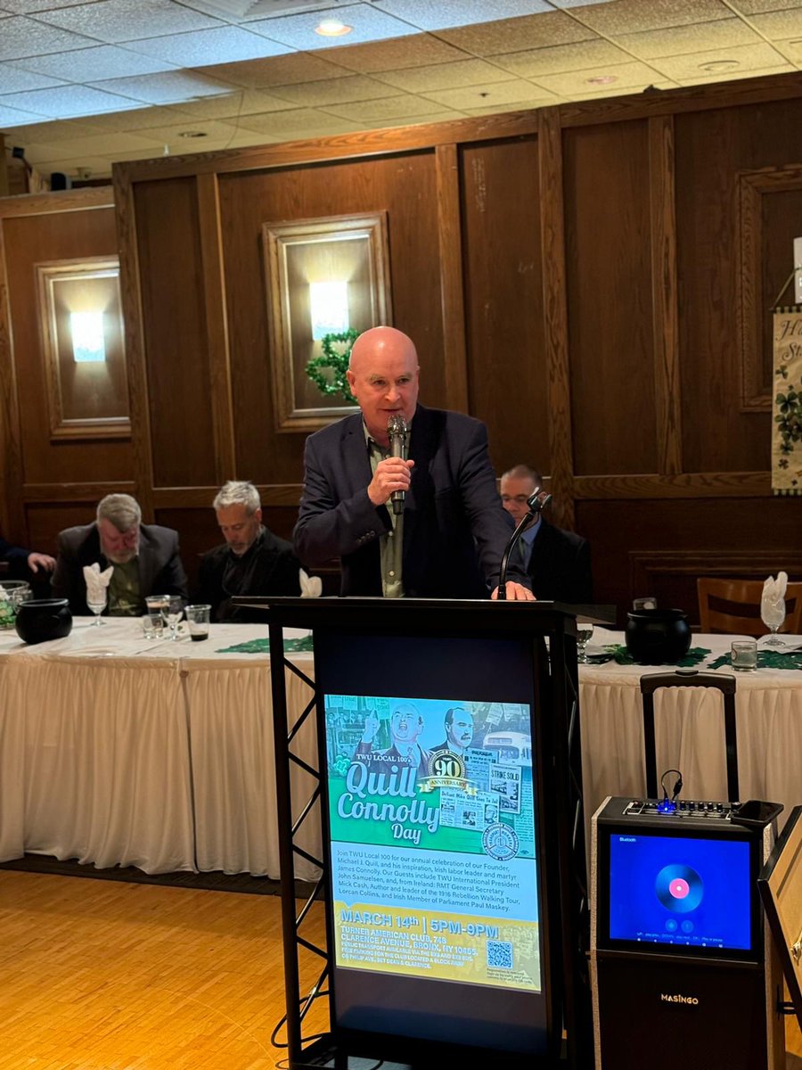 It was an honour to join with the Transport Workers Union to deliver the Quill-Connolly lecture alongside Trade Union leader Mick Lynch and historian Lorcan Collins, celebrating two great Irish heroes, Mike Quill and James Connolly. @transportworker @JamesConnollyVC