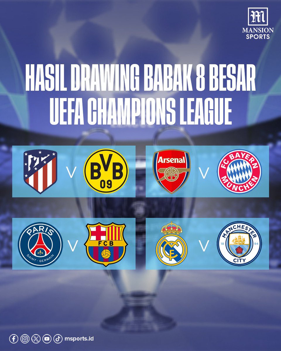 MSportID's tweet photo. Tiga turnamen besar Eropa sudah selesai melakukan undian untuk babak 8 besar. Siapa jagoanmu di setiap kompetisi ini? https://t.co/H9UmKecRLU